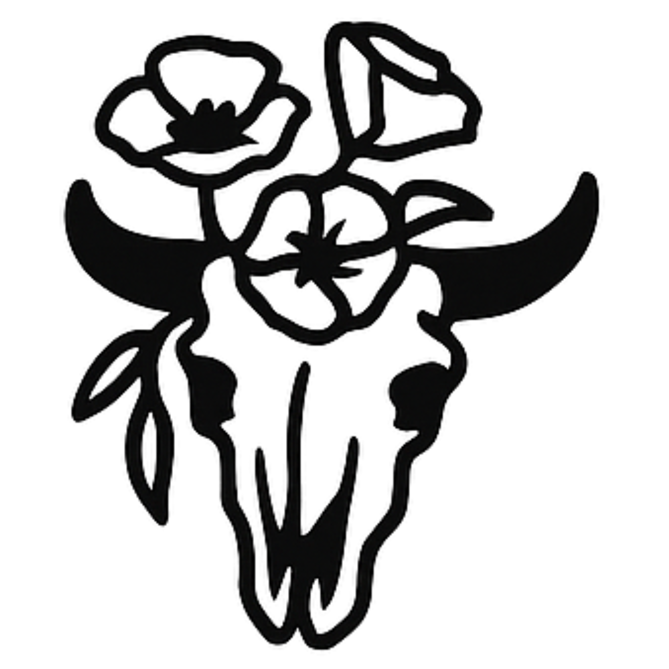 Longhorn Skull & Flowers Vinyl Decal