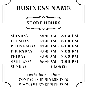 Business Info - Hours 1 Style Vinyl Decal