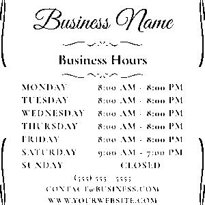 Business Info - Hours 3 Style Vinyl Decal